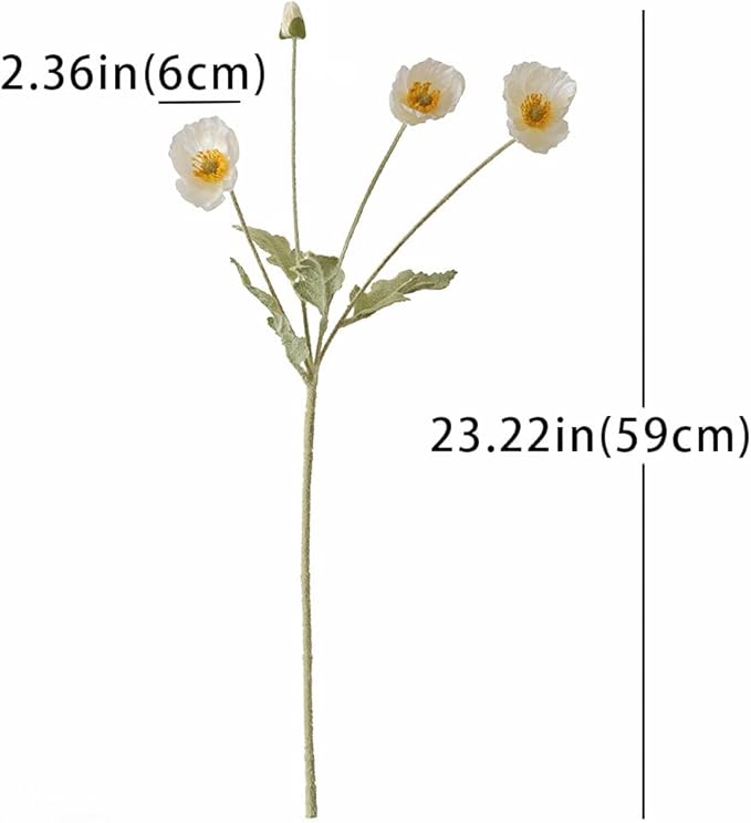 DUYONE Artificial Flowers 6 Stems Poppy Silk Bouquet,for Wedding, Home, Party Decoration,Table Centerpiece Arrangement(White)