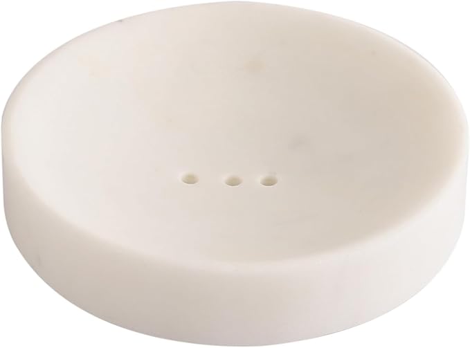 NikkisPride Elegant Round Marble Soap Dish – White Marble Circular Soap Holder for Bathroom Vanity, Shower & Sink