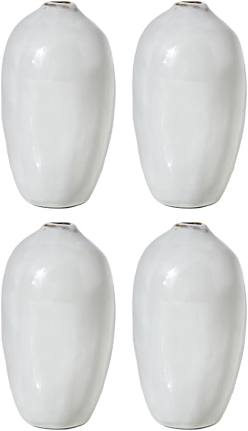 Serene Spaces Living Free-Form Glazed Ceramic Bud Vase, Set of 4- Centerpiece for Vintage Weddings, Events, Measures 5.5" Tall and 2.75" Diameter