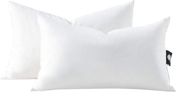 APSMILE 14x22 Pillow Insert, Lumber Down Feather Throw Pillows Set of 2 with Organic Cotton Cover, Soft Decorative Pillows for Couch Living Room,Sofa,and Bed（White）