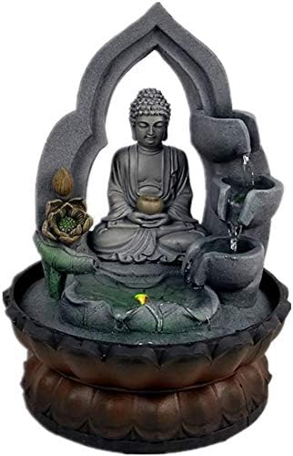 Buddha Tabletop Waterfall Fountain Fengshui Meditation Relaxing Indoor Decoration, Waterfall Kit with Circular Water Flow for Home, Office, Bedroom Decoration