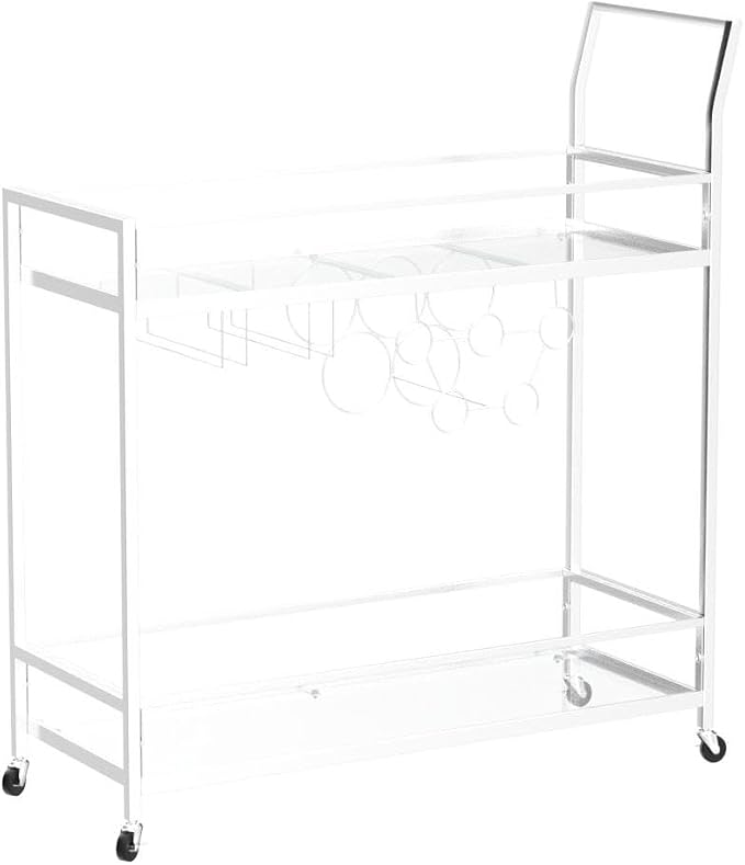 FirsTime & Co. Silver Delilah Bar Cart, 2 Tier Mobile Mini Bar, Kitchen Serving Cart and Coffee Station with Storage for Wine and Glasses, Metal and Glass, Modern