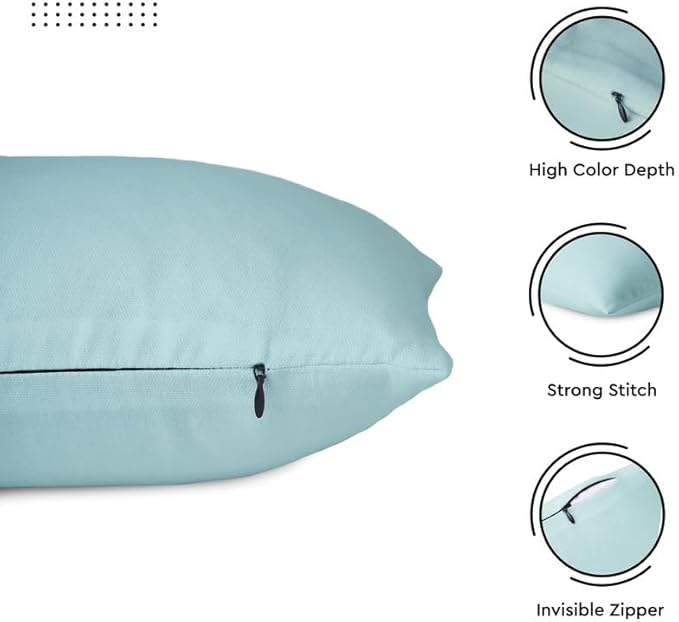 Encasa XO Throw Pillow Covers 18x18 in Set of 2 Egg Blue | No Inserts | Cotton Pillow Covers for Living Room, Bed, Sofa, Couch | Decorative Cushion Covers with Improved Zipper