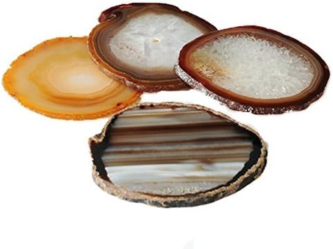 JIC Gem Natural Sliced Agate Coaster with Rubber Bumper Set of 4 (3.5-4", Natural)