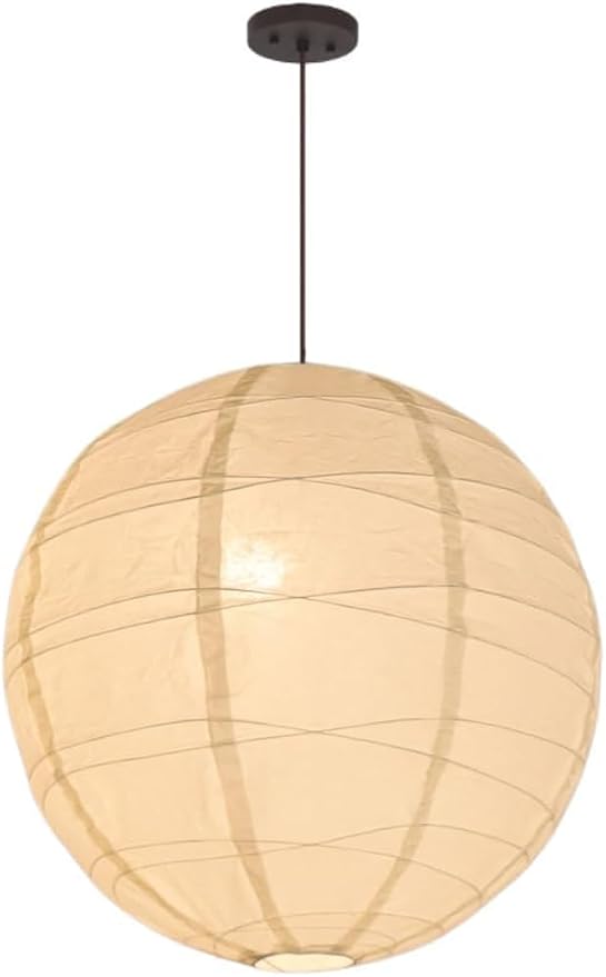 Nogy Japanese Style Lantern Pendant Light - Off White Round Handmade Rice Paper Lamp Shade with Cord Kit (Hardwired, 23.5 in)