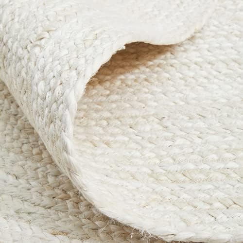 100% Jute Area Rug 5 Feet- Braided Design Hand Woven Off-White Natural Fibers Carpet - Home Decor for Living Room Hallways (5' Round, Off-White)