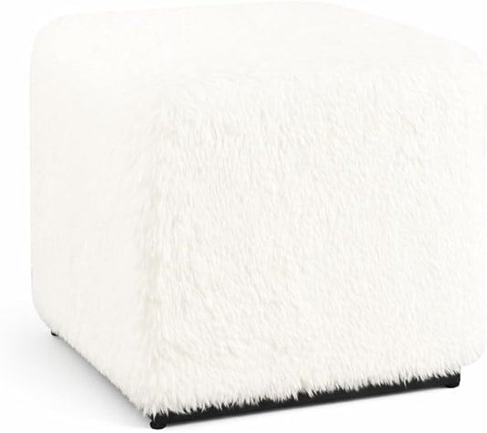 HomePop Cube Ottoman - White Faux Fur
