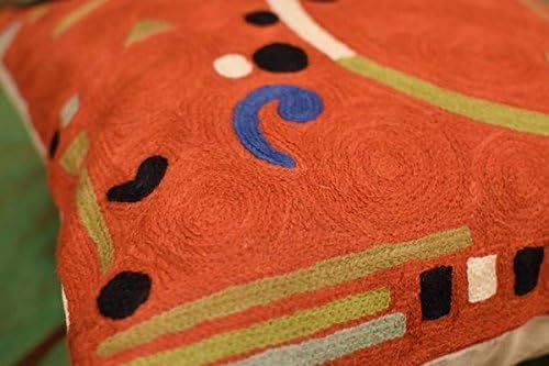 Kandinsky Modern Pillow Cover - Orange Ribbon | Mid Century Chair Cushions | Orange Abstract Pillows | Contemporary Pillowcase | Modern Couch Pillows | Hand embroidered Cushion | Wool Size 18x18