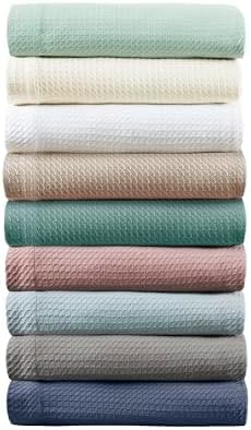 Madison Park 100% Egyptian Cotton Lightweight Summer Blanket, Breathable Waffle Knit Design, Soft Cozy All-Season Throw for Bed, Couch or Sofa, Ivory Cream Full/Queen Size (90"x90")