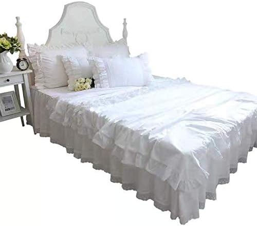 2-Pack White Pillow Shams Shabby Chic Pillowcases with Lace Ruffles Vintage Pillow Covers Cotton Queen Size 20"X30" Luxury Elegant