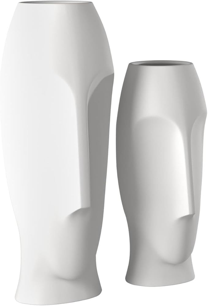 Howard Elliott Matte White Abstract Ceramic Face Vase Set of 2, Small and Tall White Human Face Vases for Decor, Plant, Flowers, Home, Office, Living Room, Entryway, Ideal Gift for Wedding