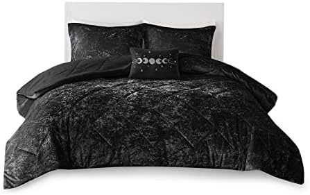 Intelligent Design Queen Duvet Cover Set, Velvet Queen Duvet Set, Luxury Diamond Quilting Black Duvet Cover, Fluffy Duvet Cover with Decorative Pillow and 2 Shams, 4 Pieces, Black, Full/Queen