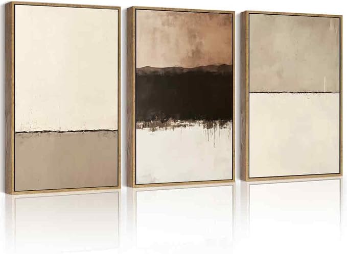 PHOPAGO Neutral Abstract Framed Wall Art Large 16x24in Minimalist Beige Gray Pastel Wall Decor Modern Watercolor Art Paints Laundry Kitchen Bedroom Living Room Decor - Natural Framed