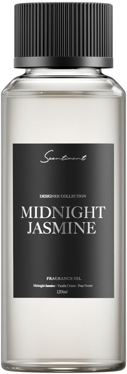 Scentiment Diffuser Oil – Midnight Jasmine | Jasmine, Vanilla Crème & Pear Nectar | Soft, Sweet & Floral Evening Fragrance Oil for Cold Air Diffusers (120 mL)