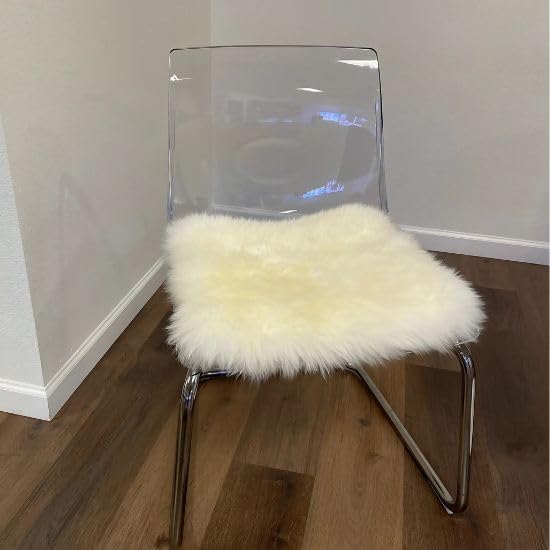 Sheepskin Ranch Premium Real Sheepskin Seat Pad – Genuine Wool Chair Cushion for Dining, Office, Home & Restaurant – Soft, Breathable Seat Cover with Non-Slip Backing – Round & Rectangle – IvoryWhite
