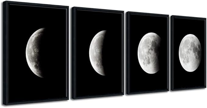 Wieco Art Framed Wall Art Modern Giclee Canvas Prints Artwork Abstract Space Black and White Pictures to Photo Paintings on Canvas Wall Art for Home Office Decorations Wall Decor