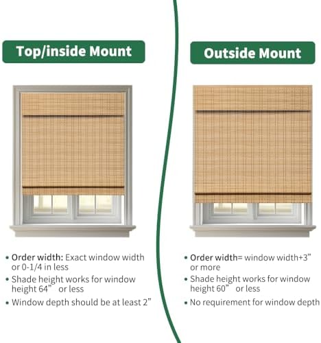 SMONTER Bamboo Roman Shades for Windows-Cordless Wooden Woven Blinds Light Filtering Bamboo Roll up Shades UV Protection and Easy Set up for Door and Countryhouse, 38" W x 64" H, Natural