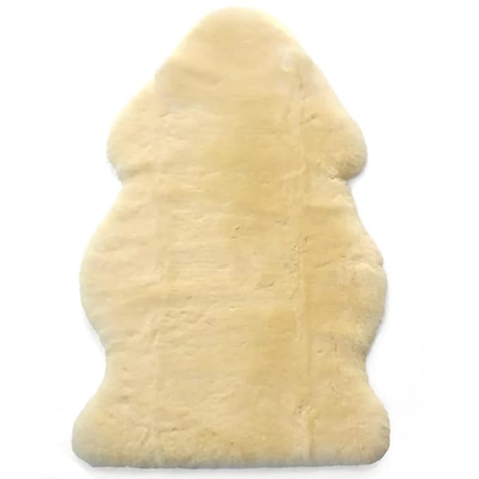 HUAHOO Premium Baby Sheepskin Rug Babycare Nursery Rug 100% Natural Lambskin Blanket Short-Shorn Wool Sleep Pad Medical Sheepskin Hospital Bed Mattress Topper (Beige, Single Pelt 2.5ft x 3.5ft)