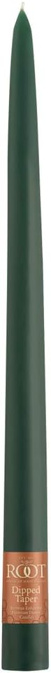 Root Candles 12-Count Unscented Taper Candles Smooth Hand-Dipped Dripless Beeswax Enhanced Boxed Candle Set, 12-Inch, Dark Green