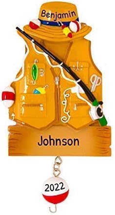 Elves Personalized 2024 Fishing Vest Fisherman Ornament for Christmas Tree - Merry Fishmas Fishing Decor