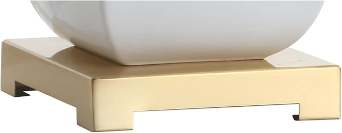 JONATHAN Y 25.5" White/Gold Ceramic Table Lamp for Living Room Bedroom, White Linen Shade, Modern Footed Vase Bedside Lamp, LED Bulb Included, UL Listed (JYL3049B)