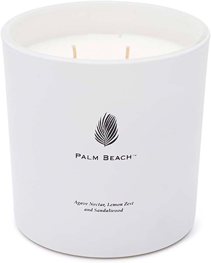 Archipelago Botanicals Palm Beach Luxe Candle, Agave Nectar, Lemon Zest and Sandalwood Scent, Elegant White Glass Jar Candle, Coconut Wax, Double Wicks Burn 100 Hours (13 oz)