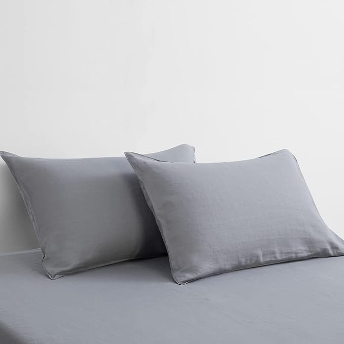 DAPU 100% Linen Pillowcases 20x40 Inches Pillow Cases (Pack of 2) with Envelope Closure, Stone Washed Breathable and Cooling (Earl Gray, King)