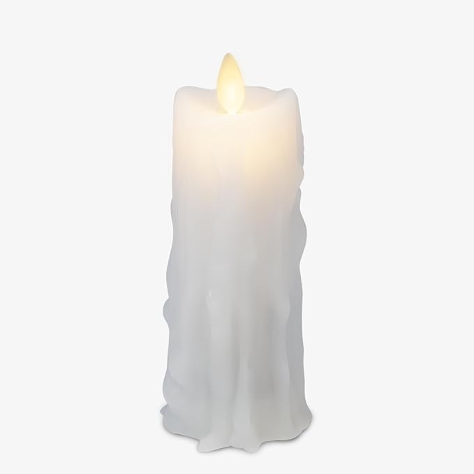 Luminara Heavy Wax Drip Flameless LED Candle, White 2.5" x 6.5", Timer Function, Real Wax Pillar, Battery Operated Unscented Safe, Long-Lasting