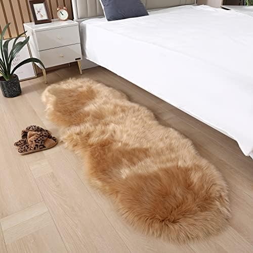 Faux Fur Sheepskin Runner Rug Brown 2x6 ft Ultra Soft Shaggy Plush Fluffy Fuzzy Area Carpet Decorative Chair Cover Floor Mat for Bedroom Sofa Living Room Bedside