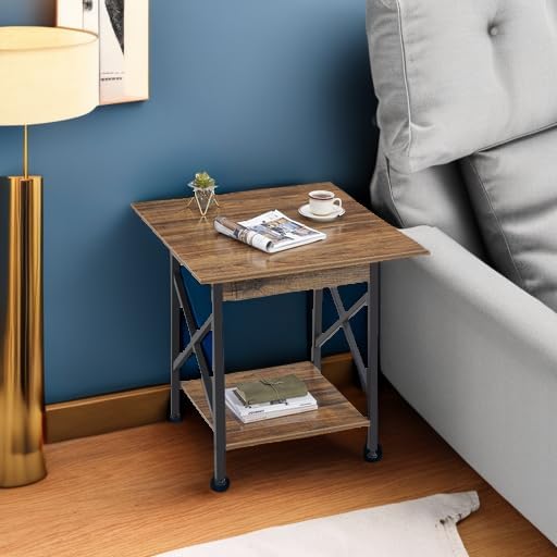 GreenForest Coffee Table with Round Corner and End Table 24 inch for Living Room Walnut