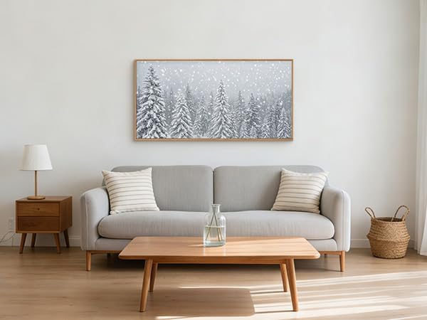 Snowy Christmas Tree Natural Woodland Framed Canvas Wall Art Set,Modern Rustic Winter Snow Covered Pine Forest Wall Decor,Wilderness Frosty Landscape Artwork for Xmas Room,Farmhouse- 40"x20"x1