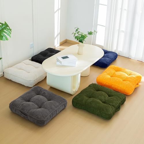 HIGOGOGO Floor Pillow Cushion for Adults, Meditation Cushion Pillow, Large Square Floor Sitting, Tufted Corduroy Cover, for Tatami Living Room or Yoga, 2Pack, Dark Green