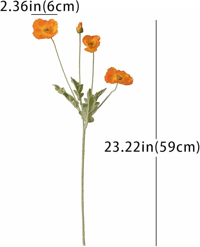 DUYONE Artificial Flowers 6 Stems Poppy Silk Bouquet,for Wedding, Home, Party Decoration,Table Centerpiece Arrangement(Orange)