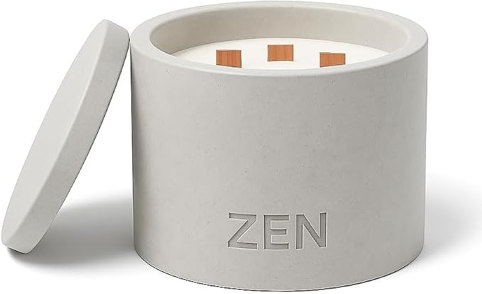 Zen Concrete Candle Lid – Cream Gray Minimalist Home Reusable Jar Plant Pot, Storage – (Gray, Large, BAKARAT)
