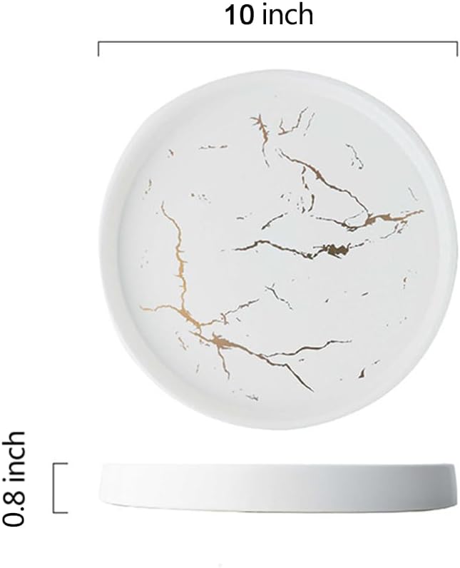 White Round Marble Bathroom Sink Vanity Tray, Coffee Table Stone Tray, Soap Dish for Kitchen Counter (White, 10 in)