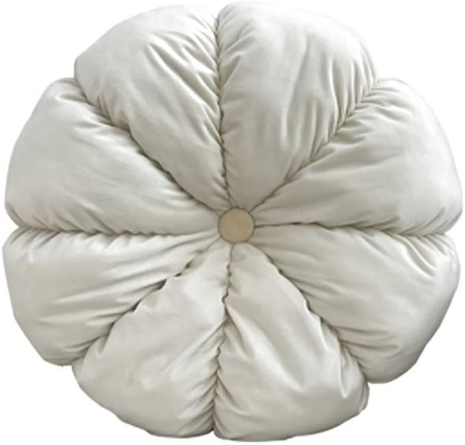 MOJUN Round Velvet Pillow Pumpkin Pleated Cushion Throw Pillow Home Decorative for Couch Chair Bed Car (White, 17.7 inch)
