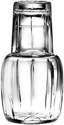 Barski - Mouth Blown - Hand Cut - Crystal - 2 Piece Set - 25 oz Bedside Night Carafe/Desktop Carafe with Tumbler Glass - 8.25" H - Made in Europe