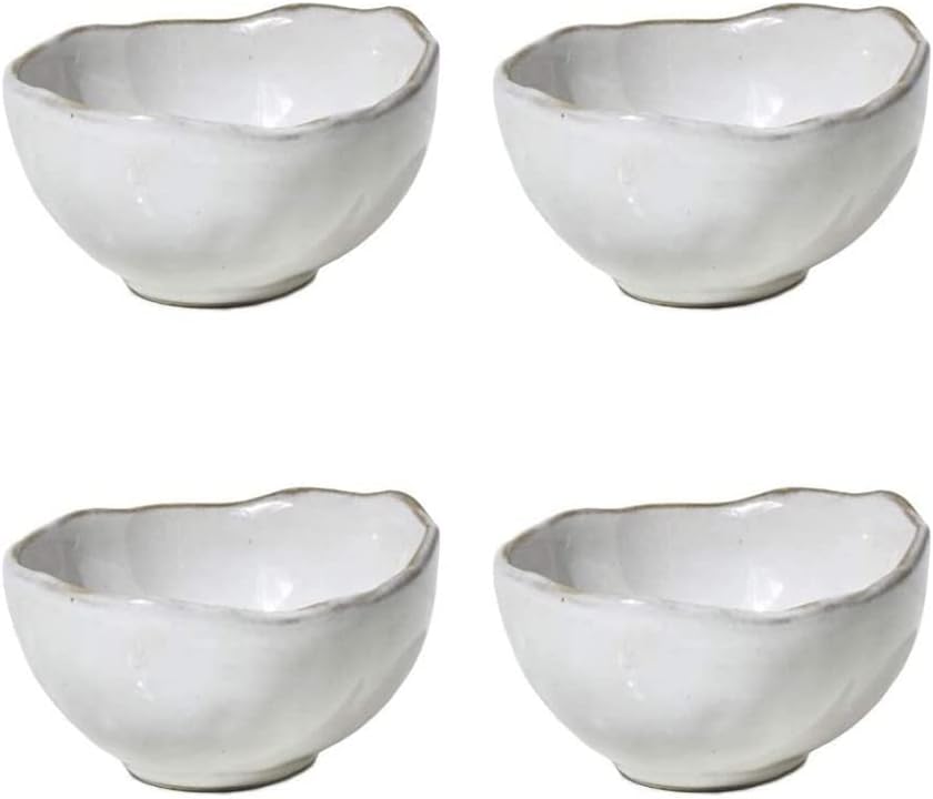 Serene Spaces Living Set of 4 Extra Small Free-Form Edge Glazed Ceramic Bowl, Wedding Planners, Event Stylists, Home Decor, Restaurant Tablescapes, 4" Diameter, 2.25" Tall
