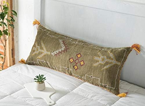 Extra Long Lumbar Pillow Cover (12 X 28 inches) | Hand-Woven Cactus Silk Brown Pillow Linen Cover | Rustic Décor Bohemian Cushion Cover | Farmhouse Cotton Pillow Case | Decorative Throw Pillow Dress