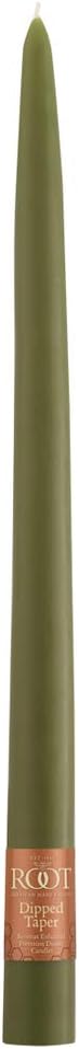 Root Candles 12-Count Unscented Taper Candles Smooth Hand-Dipped Dripless Beeswax Enhanced Boxed Candle Set, 12-Inch, Dark Olive