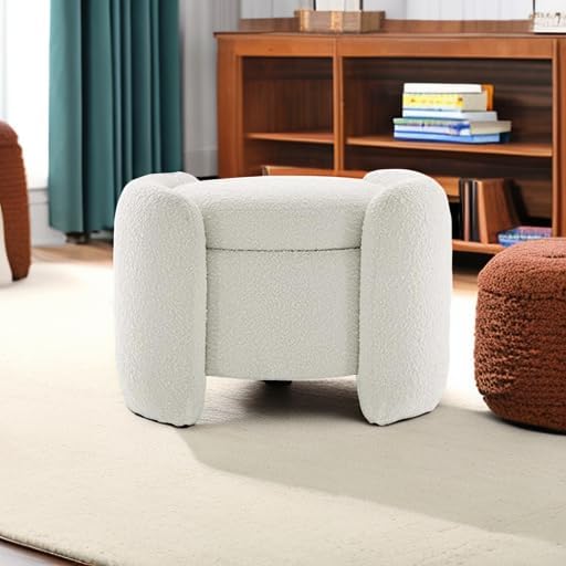 Modern Boucle Upholstered Ottoman Storage Makeup Vanity Stool,Nebula Upholstered Teddy Fabric with Lid Storage Sofa Chair,Round Armless Deluxe Pouf Ottoman for Living Room,Hotel,Bedroom Leisure Chair
