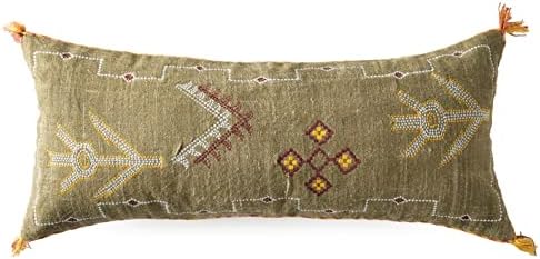 Extra Long Lumbar Pillow Cover (12 X 28 inches) | Hand-Woven Cactus Silk Brown Pillow Linen Cover | Rustic Décor Bohemian Cushion Cover | Farmhouse Cotton Pillow Case | Decorative Throw Pillow Dress