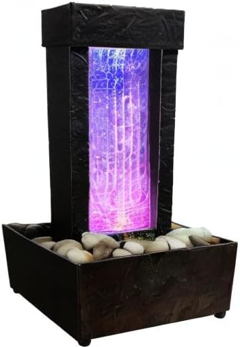 Nature's Mark 10" H Crackled Glass Light Show Tabletop Water Fountain with Natural River Rocks and Color Changing LED Lights (Corded)