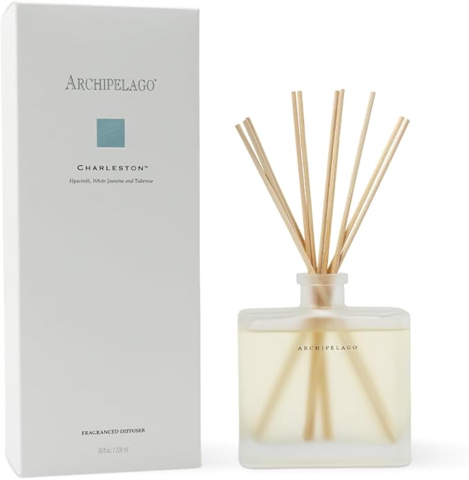 Archipelago Botanicals Charleston Reed Diffuser, Home Fragrance Reed Diffuser, Includes Fragrance Oil, Frosted Glass Vessel & 10 Diffuser Reeds, Perfect for Home, Office or Gift, 7.6 Fl Oz