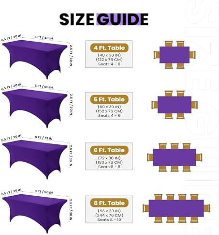Utopia Kitchen 6FT Spandex Tablecloth [1 Pack, Purple] 200 GSM Stretch, Fitted, Washable and Wrinkle Resistant Table Cloth Rectangle Cover for Trade Shows, Wedding, Parties [72Lx30Wx30H Inch]