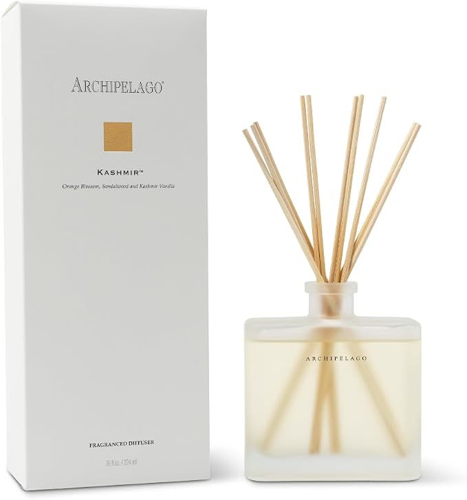 Archipelago Botanicals Kashmir Home Fragrance Reed Diffuser, Includes Fragrance Oil, Frosted Glass Vessel & 10 Diffuser Reeds, Perfect for Home, Office or Gift, 7.6 Fl Oz