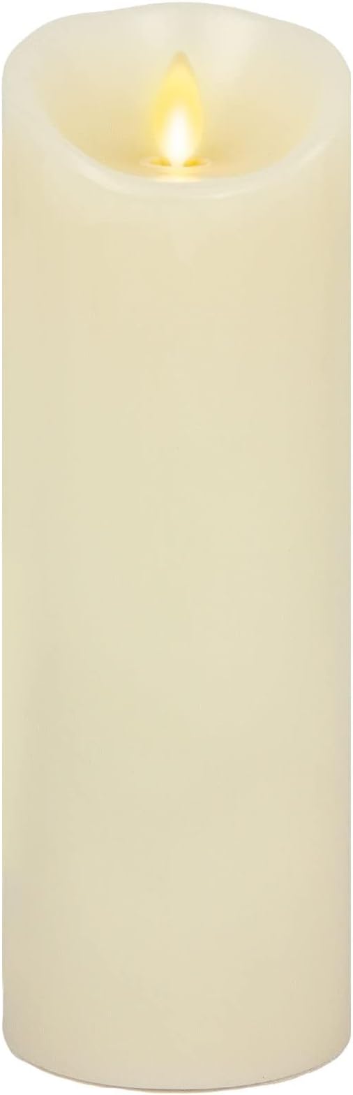 Luminara Scalloped Edge Flameless LED Candle, Warm White, 3" x 8.5", Battery Operated, Moving Flame, Real Wax Pillar with Timer, Vanilla Honey Scented