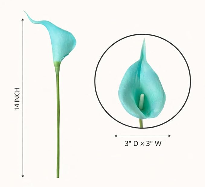 Floral Kingdom Artificial Calla Lily Flowers 20 Pack 14 Inch Turquoise Blue – Real Touch Faux Flowers for Home Decor, Table Centerpieces, Coastal Décor & Weddings