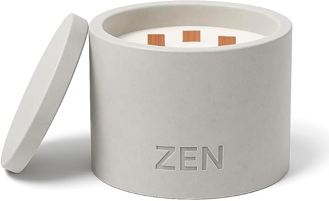 Zen Concrete Candle Lid – Cream Gray Minimalist Home Reusable Jar Plant Pot, Storage – (Gray, Large, PALO Santo)