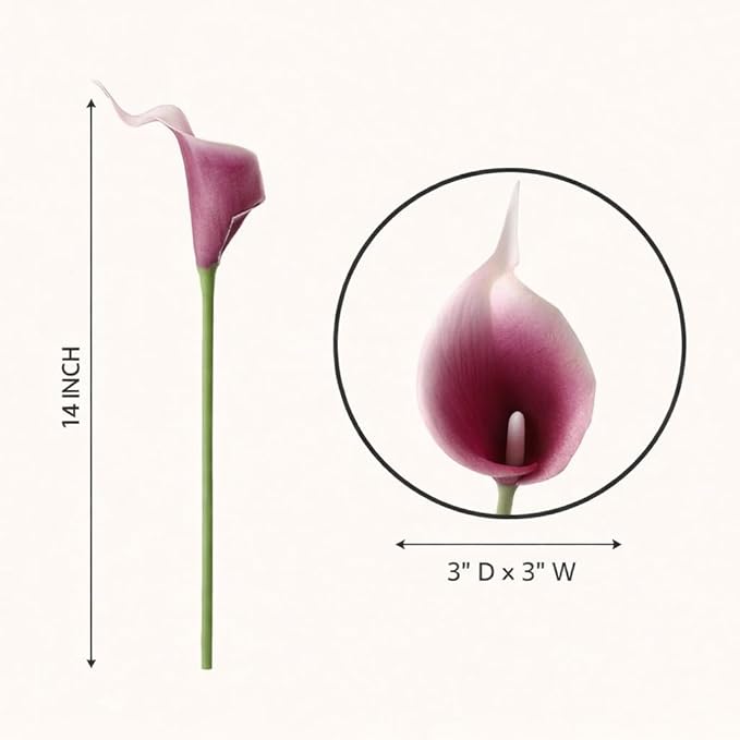 Floral Kingdom Artificial Calla Lily Flowers, 20 Pack, 14 Inch, Mauve White, Real Touch Latex - Wedding Centerpieces, DIY Floral Arrangements, Home Decor